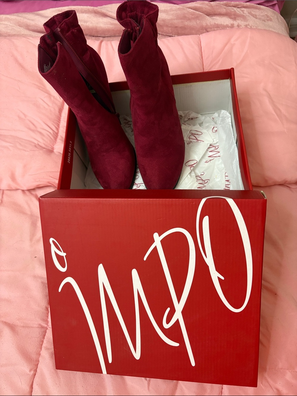 Impo Burgundy Suede Ankle Booties